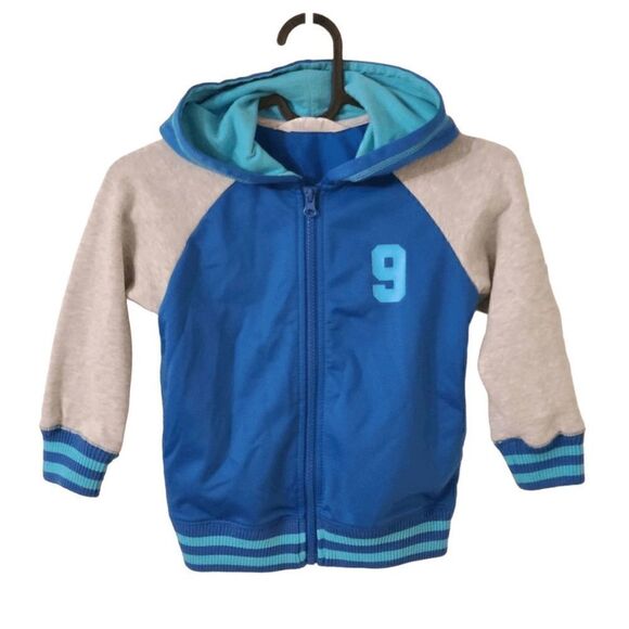 H&M Boy’s Blue Hooded Color Block Zip Closure Track Jacket Size 2-4YR - Picture 1 of 13